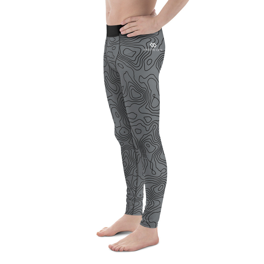 Men's Contour Base Layer Leggings – Grey, side view showing the hip logo and black waistband (Printful mockup)