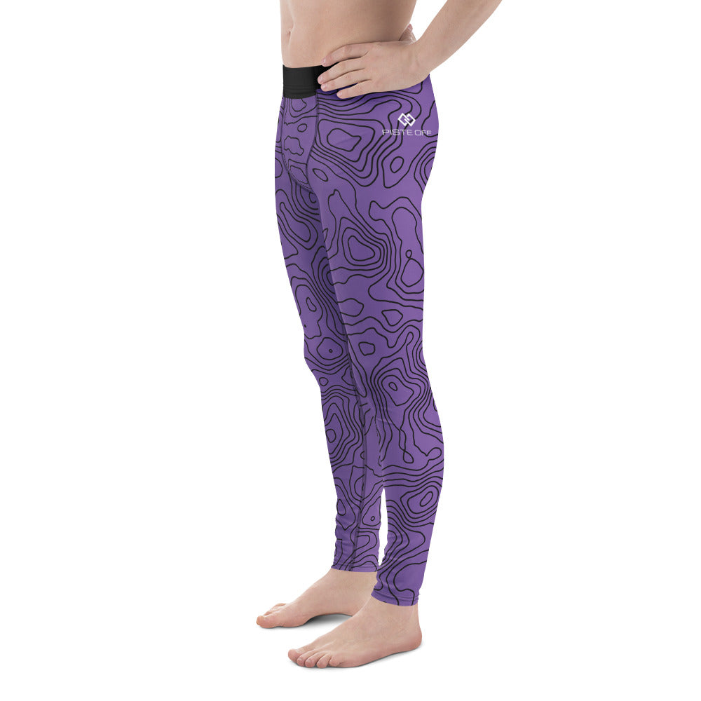 Men's Contour Base Layer Leggings – Purple, side view showing the hip logo and black waistband (Printful mockup)