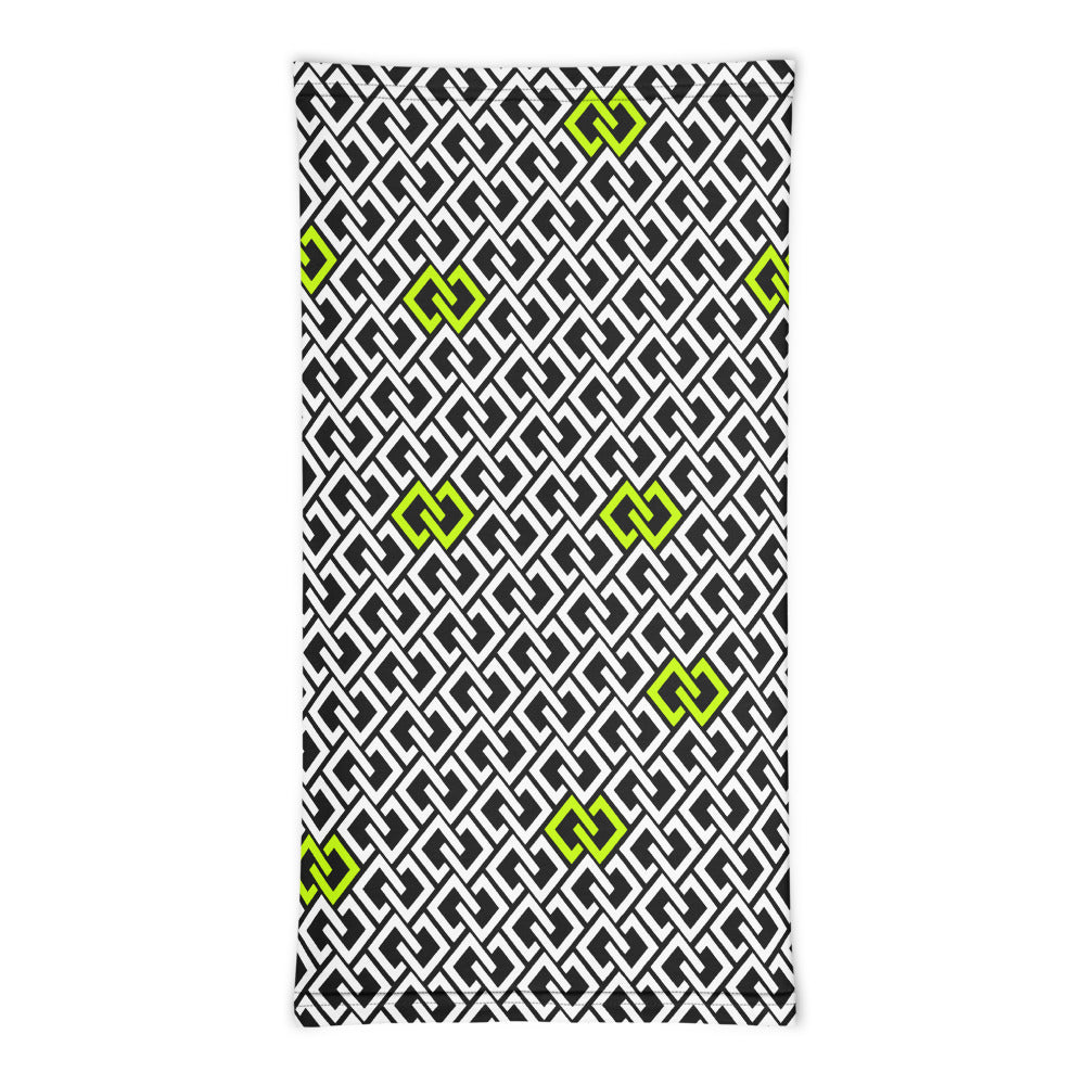 Double Diamond Neck Gaiter – Black & Lime – flat, front (Printful mockup)