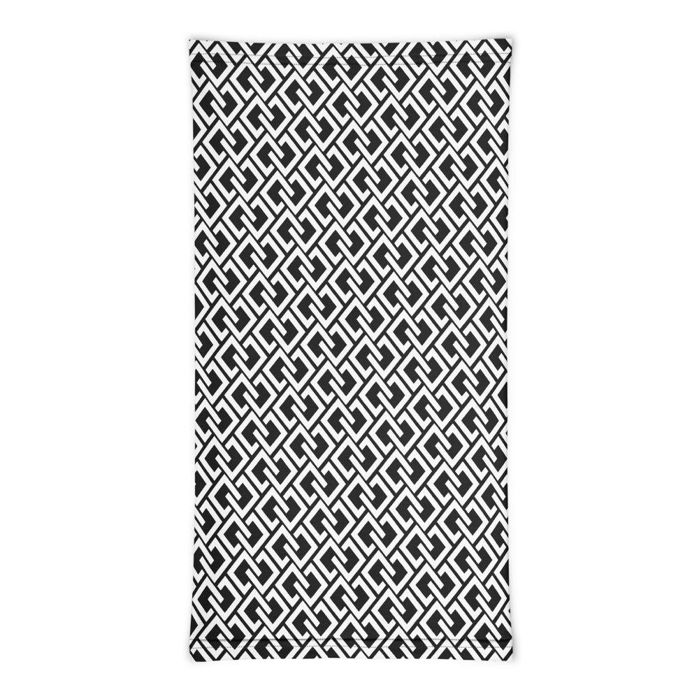 Double Diamond Neck Gaiter – Black & White – flat, front (Printful mockup)