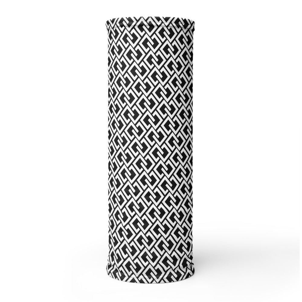 Double Diamond Neck Gaiter – Black & White – on tube (Printful mockup)