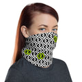 Double Diamond Neck Gaiter – Black & Lime – worn, three-quarter (Printful mockup)