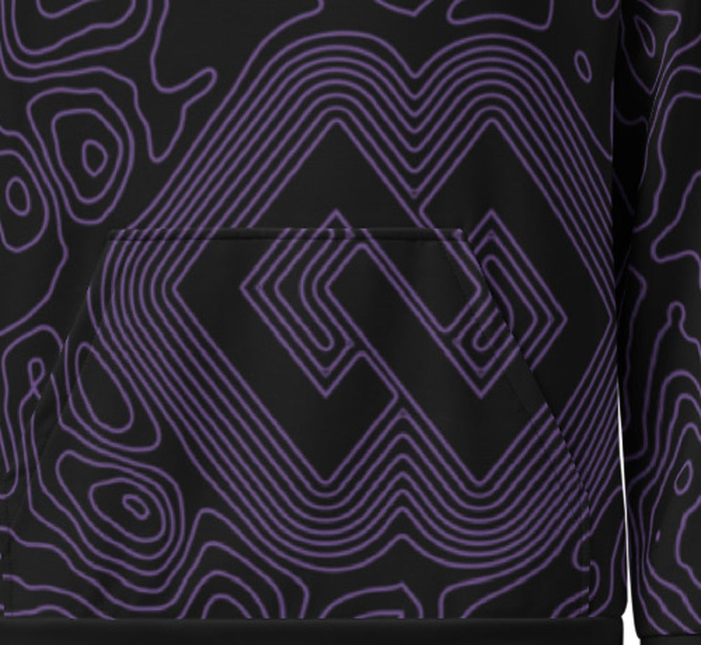 Contour Hoodie – close-up of the hip double-diamond and pocket (Printful mockup crop)