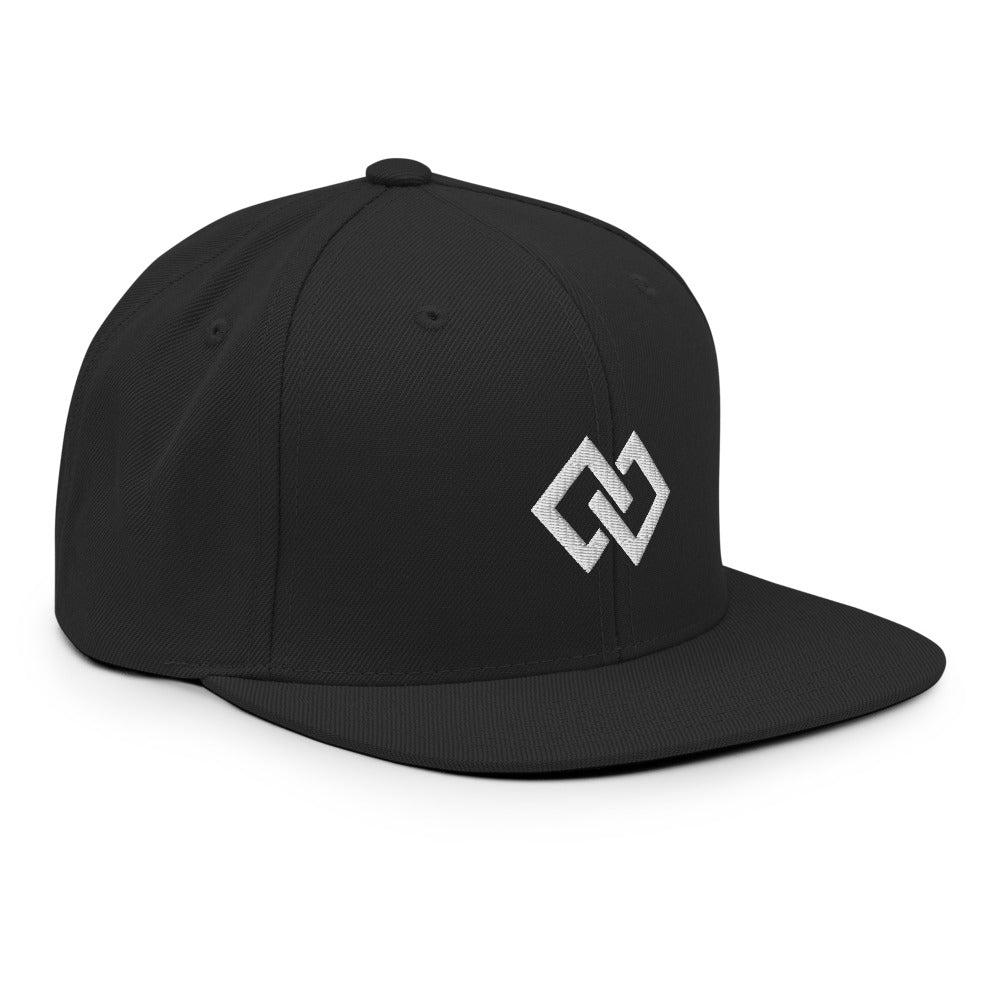 Double Diamond Snapback in Black, three-quarter view