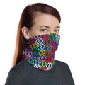 Double Diamond Multicolour Neck Gaiter – worn, front, women's (Printful mockup)