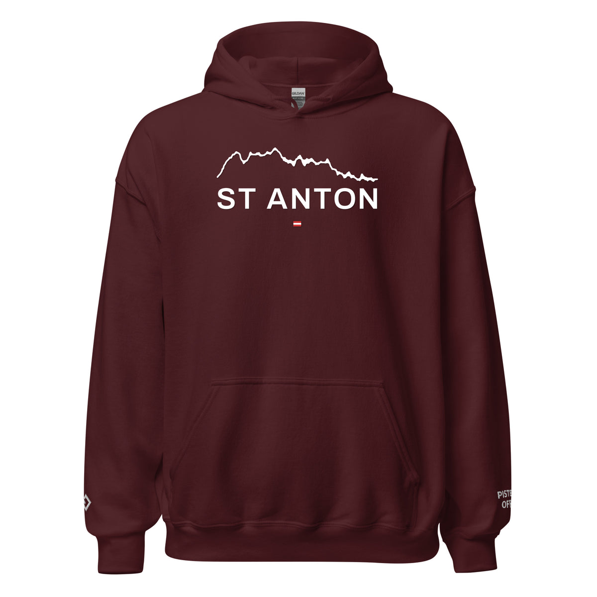 St Anton embroidered hoodie, maroon, front