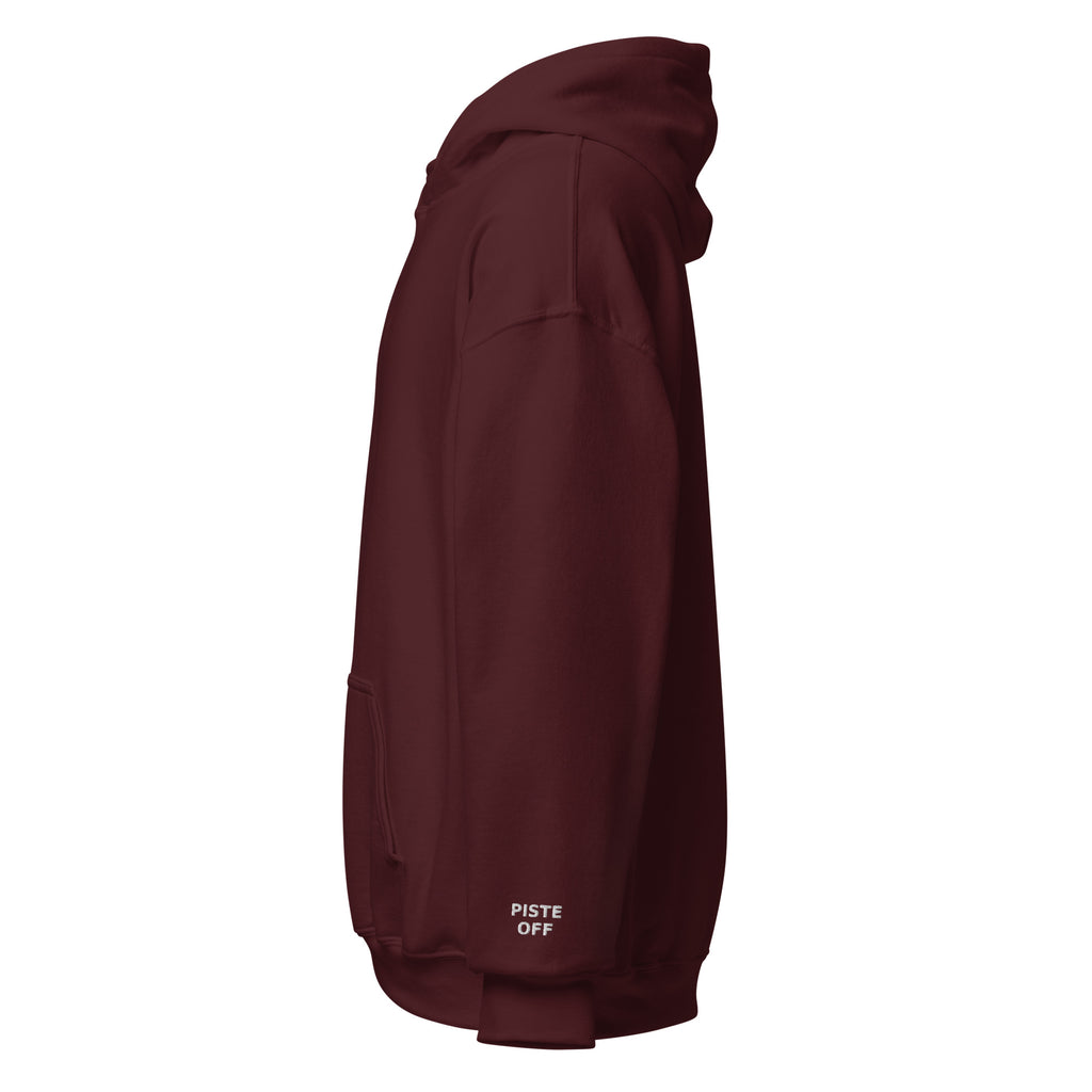 St Anton embroidered hoodie, maroon, left