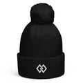 Double Diamond Pom-Pom Beanie in Black, front