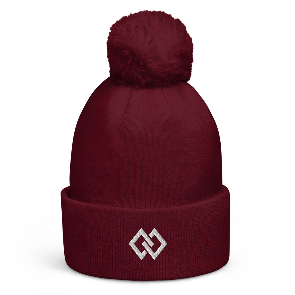 Double Diamond Pom-Pom Beanie in Burgundy, front