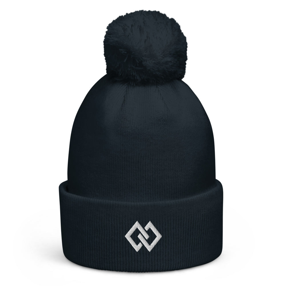 Double Diamond Pom-Pom Beanie in French Navy, front