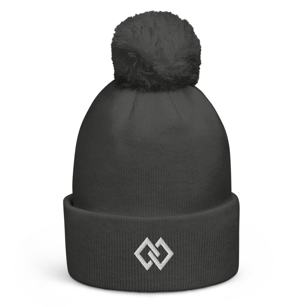 Double Diamond Pom-Pom Beanie in Graphite Grey, front