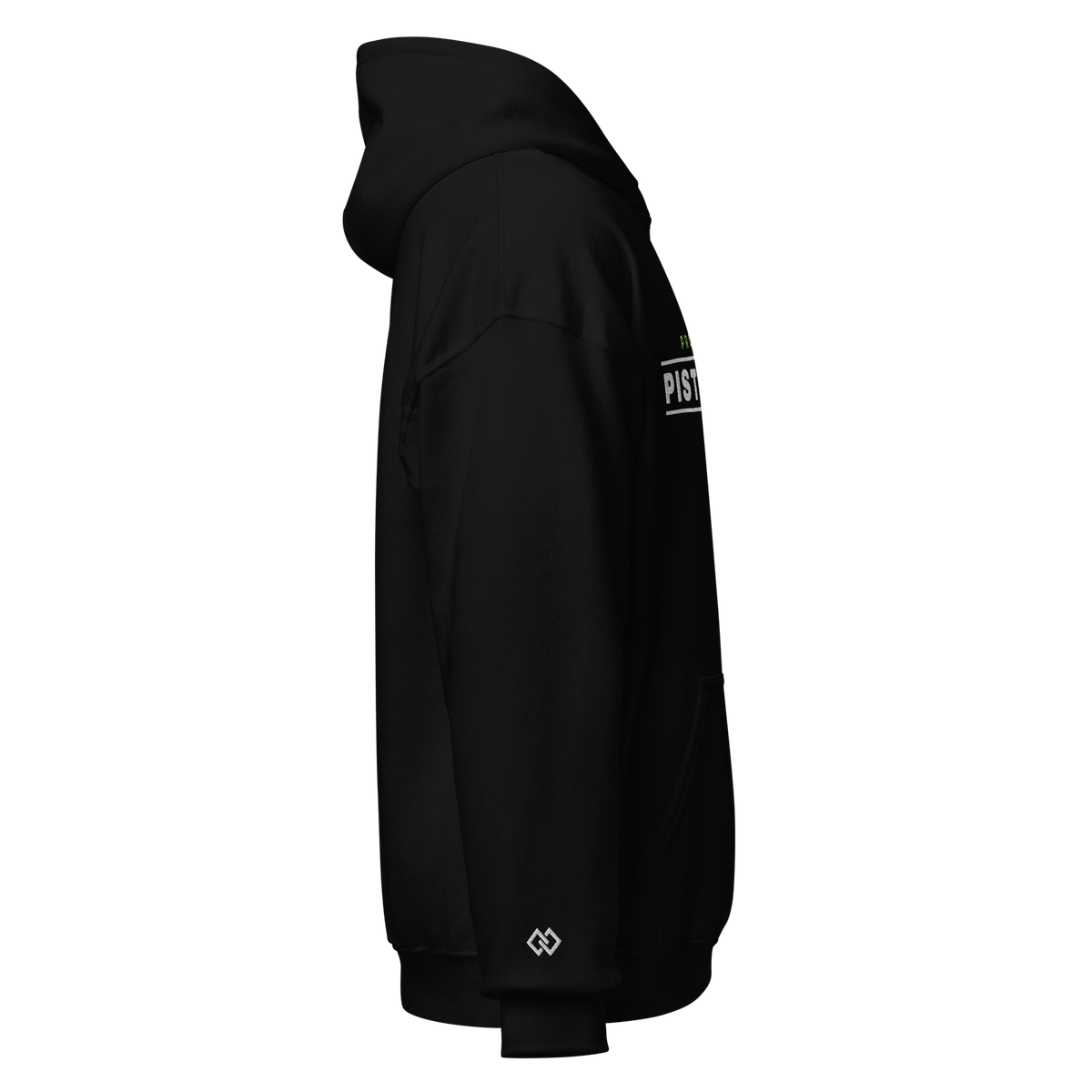 PROPPA PISTE OFF embroidered hoodie, black, right cuff (double-diamond logo) (Printful mockup)