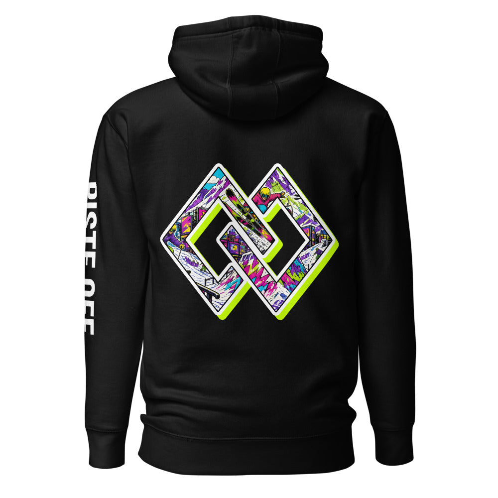 Double Diamond: Park Sticker Hoodie – Black, back (Printful mockup)