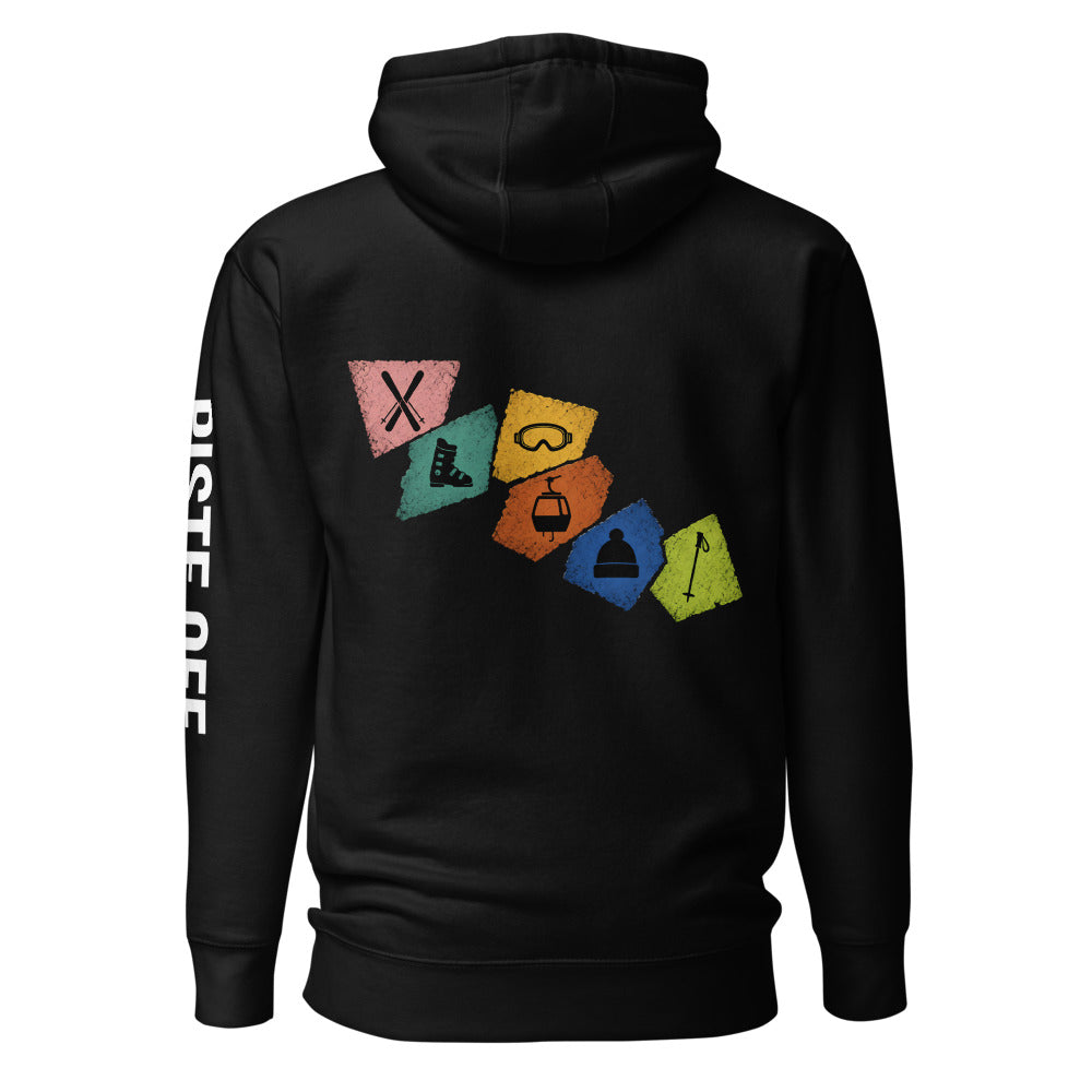 Retro Panels Hoodie – Black, back (Printful mockup)