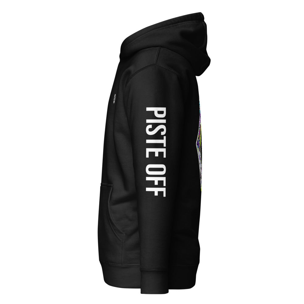 Double Diamond: Park Sticker Hoodie – Black, left sleeve (Printful mockup)