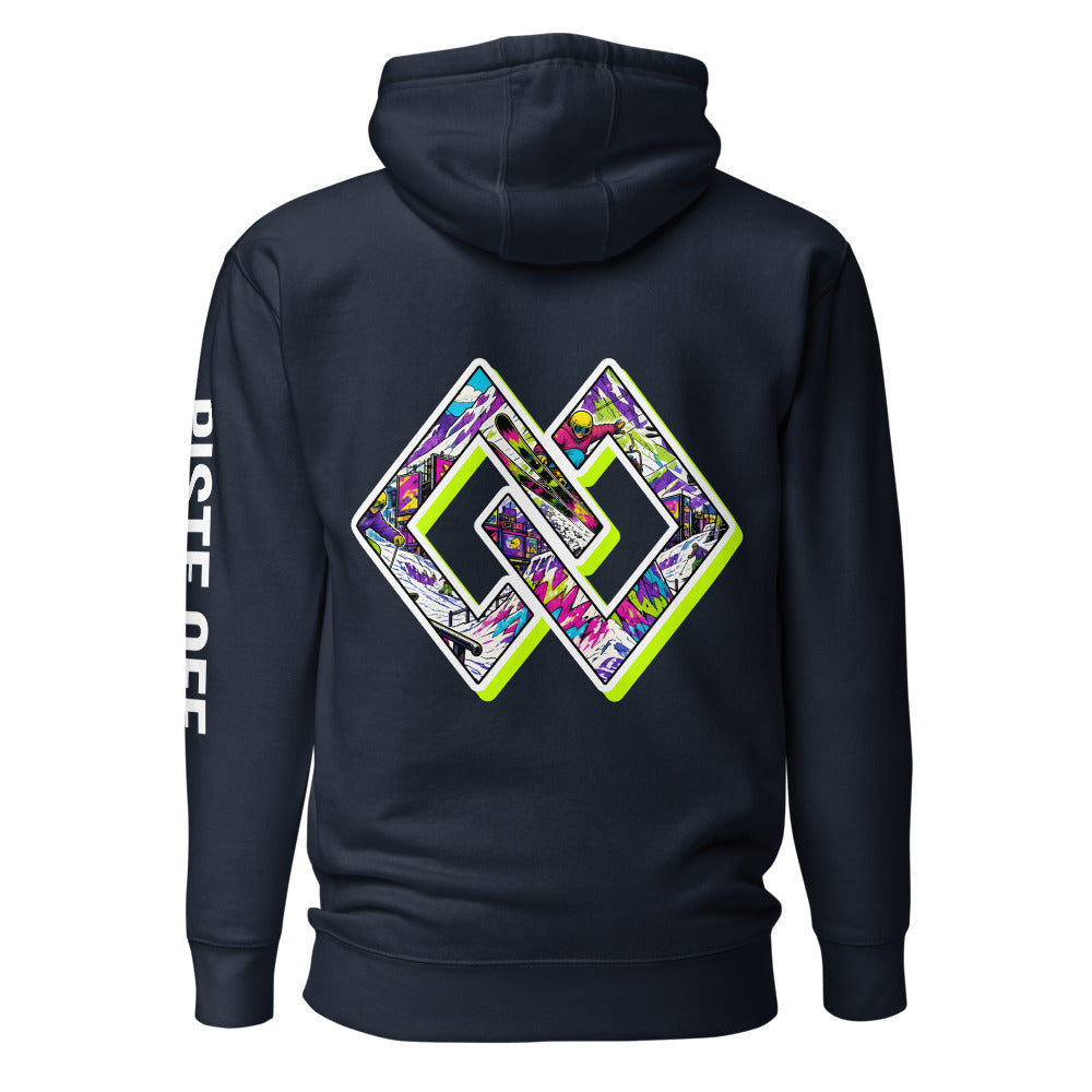 Double Diamond: Park Sticker Hoodie – Navy, back (Printful mockup)