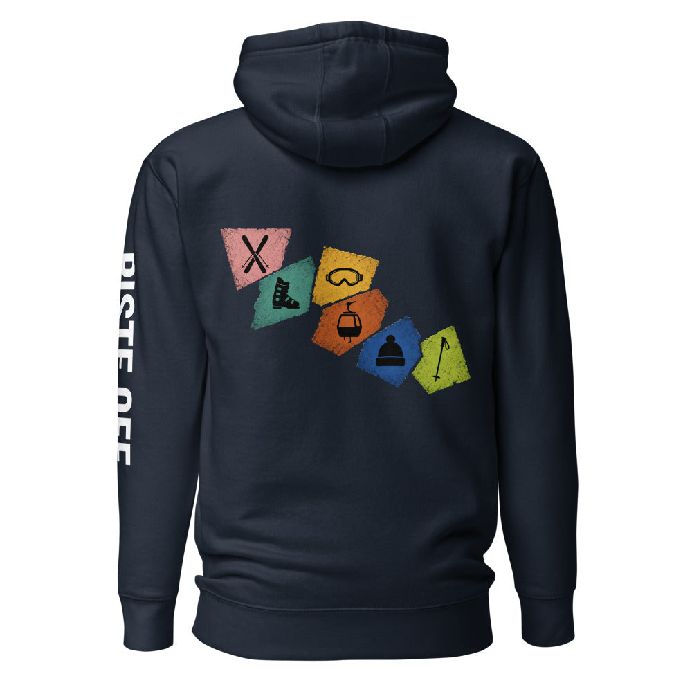 Retro Panels Hoodie – Navy, back (Printful mockup)