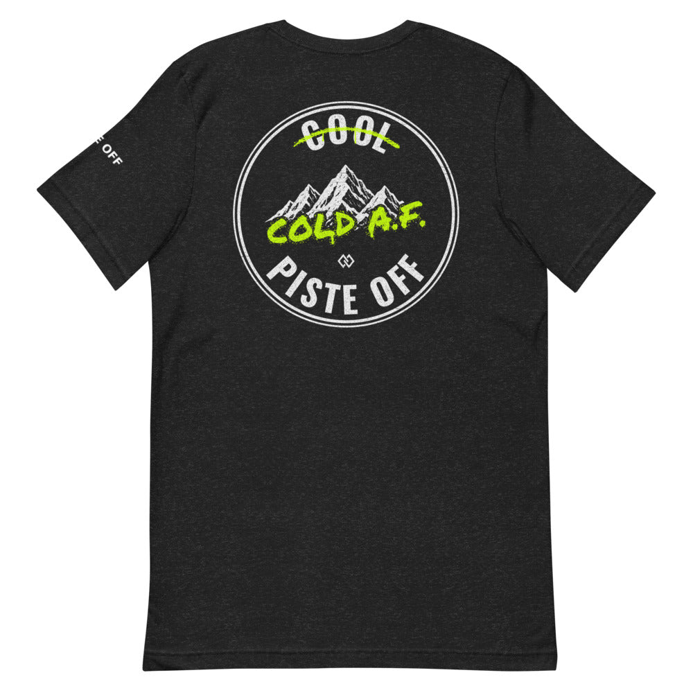 Cool / Cold A.F. T-Shirt – Black Heather, back (Printful mockup)