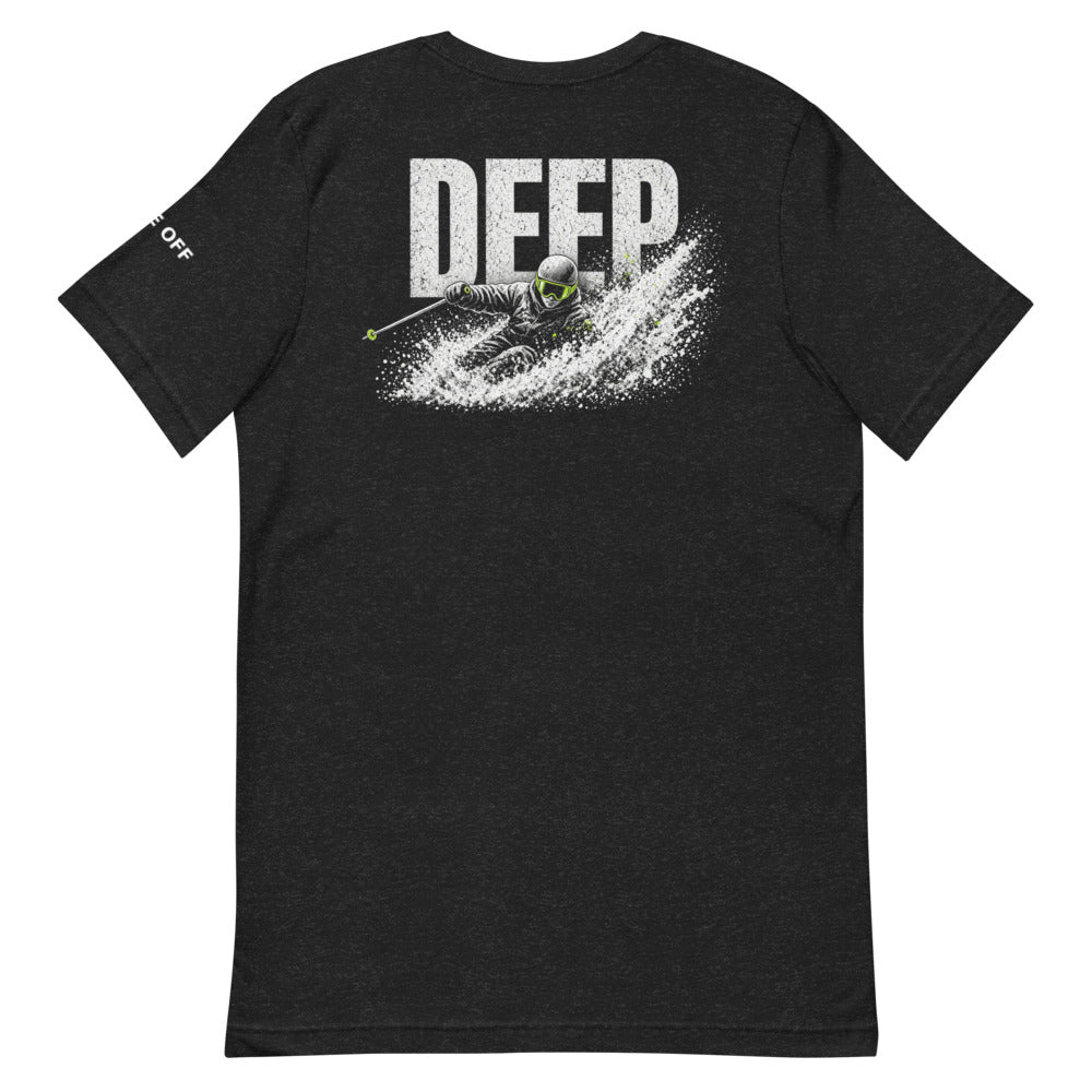 DEEP Tee – Black Heather, back (Printful mockup)