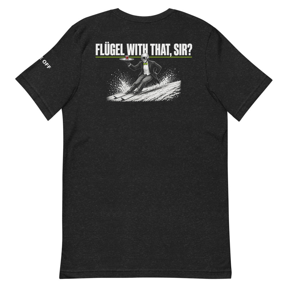 Flügel With That, Sir Tee – Black Heather, back (Printful mockup)