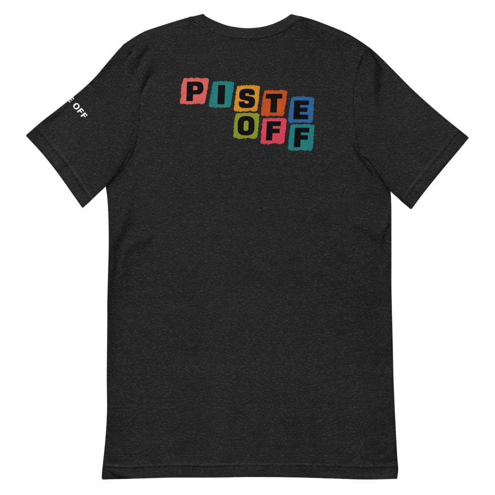 Piste Panels Tee – Black Heather, back (Printful mockup)