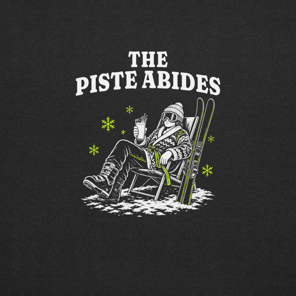 The Piste Abides T-Shirt – Black Heather, back (Printful mockup)