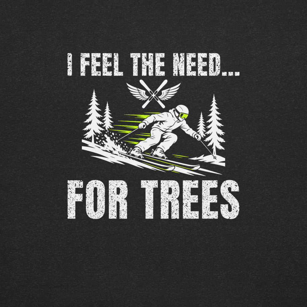 I Feel The Need For Trees T-Shirt – Black Heather, back (Printful mockup)