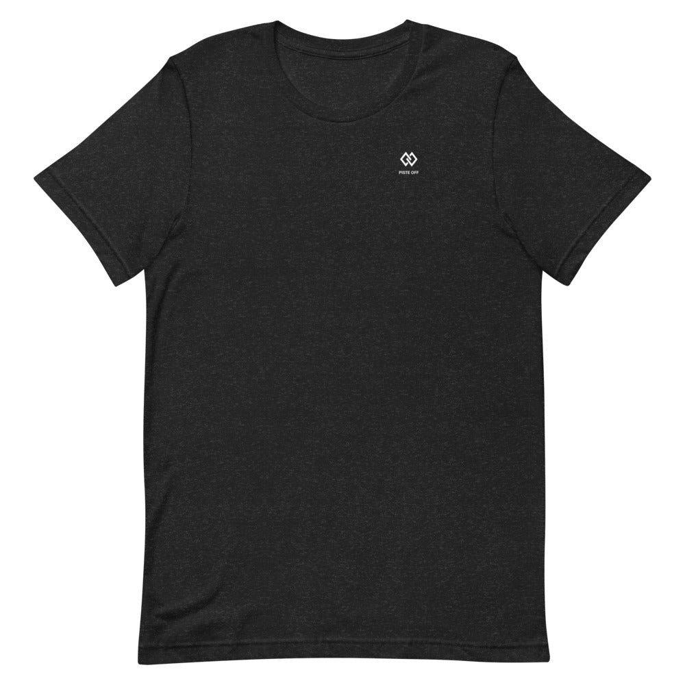 Born Schussing in the 90's T-Shirt – Black Heather, front (Printful mockup)