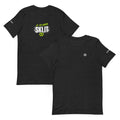 If it's white, ski it T-Shirt – Black Heather, front and back (Printful mockup)