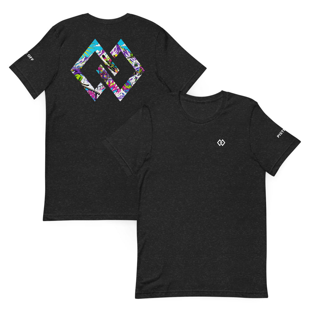 Double Diamond: Park Rat Tee – Black Heather, front and back (Printful mockup)