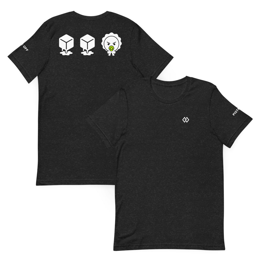Ice Ice Baby Tee – Black Heather, front and back (Printful mockup)