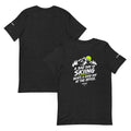 Bad Day of Skiing Tee – Black Heather, front and back (Printful mockup)