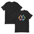 Piste Peaks Tee – Black Heather, front and back (Printful mockup)