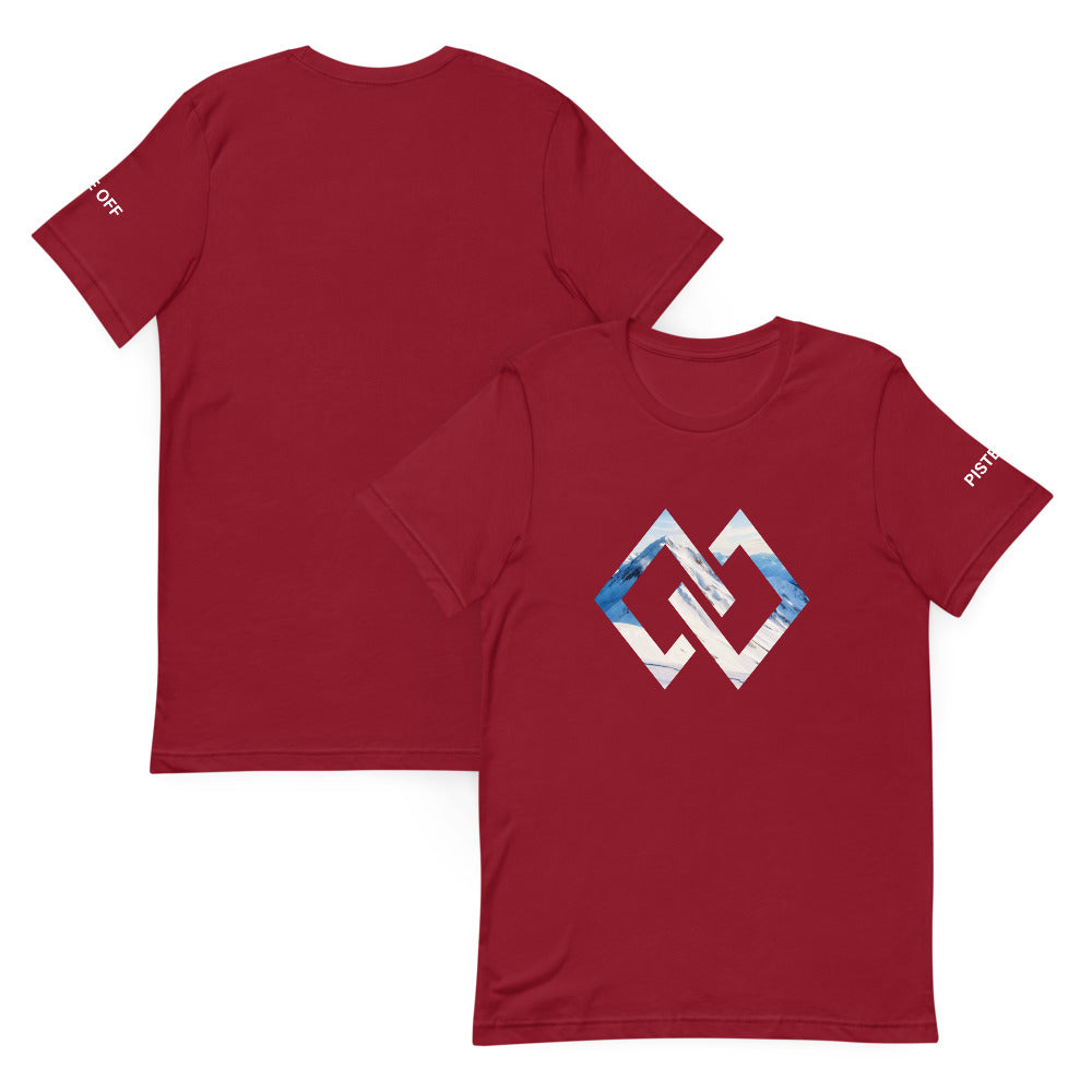 Double Diamond RANGE Unisex T-Shirt – Cardinal, front and back (Printful mockup)