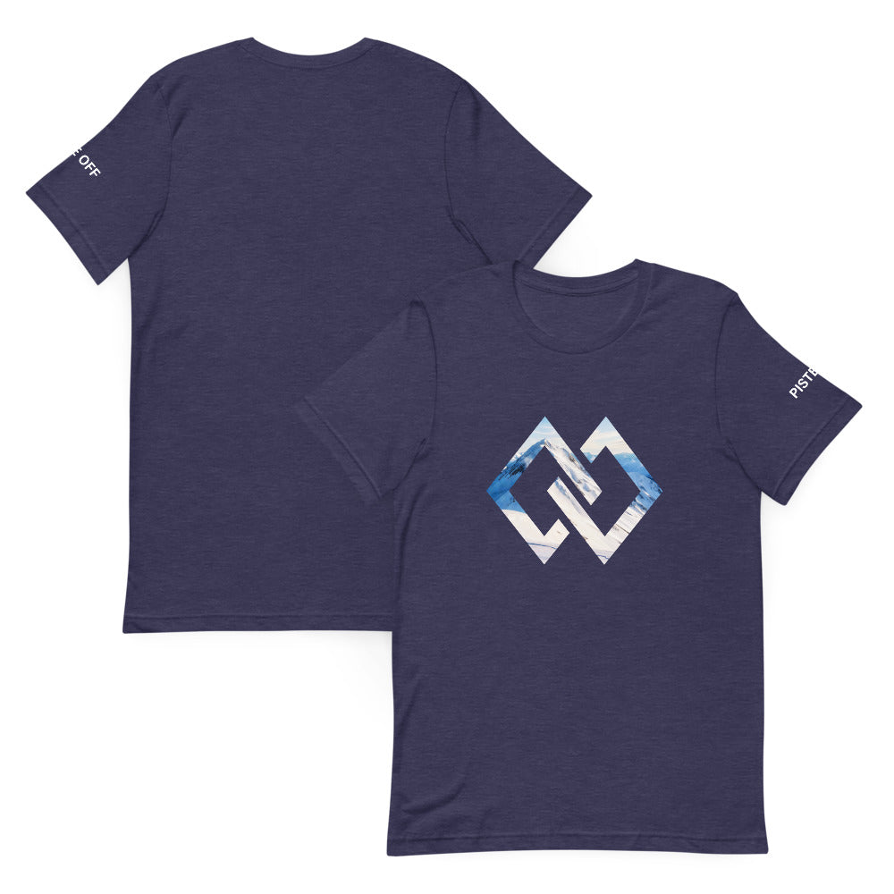 Double Diamond RANGE Unisex T-Shirt – Heather Midnight Navy, front and back (Printful mockup)