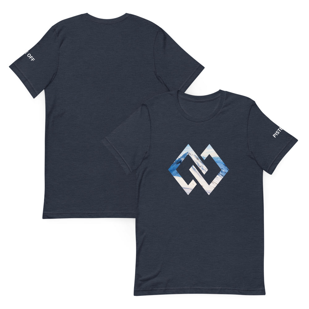 Double Diamond RANGE Unisex T-Shirt – Heather Navy, front and back (Printful mockup)