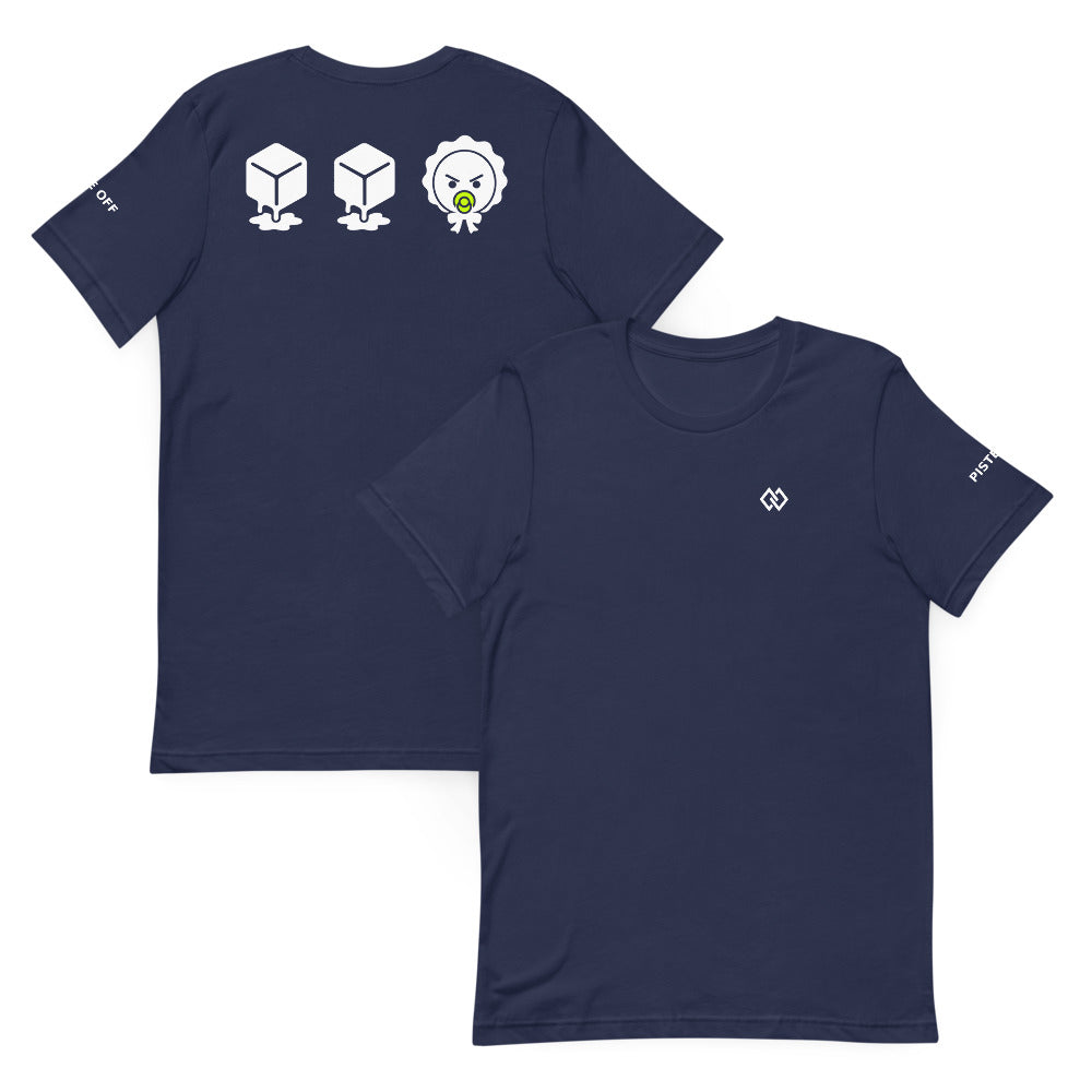 Ice Ice Baby Tee – Navy, front and back (Printful mockup)
